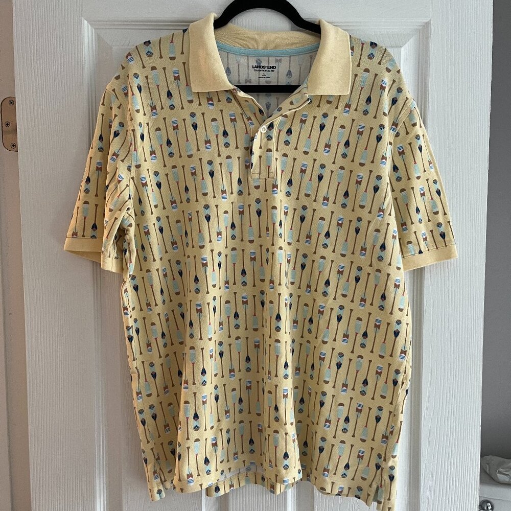 Land's End Men's Polo Yellow Boat Oars Preppy Coastal Nautical Large 42-44